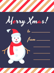 Christmas card with snowman.