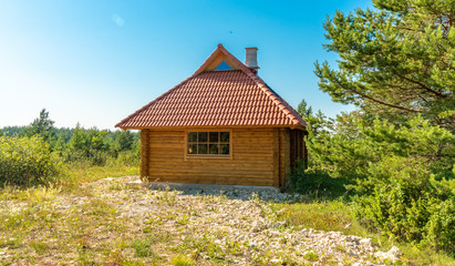 Fototapeta na wymiar new log house in forest