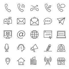 set of contact support icon collection, with simple lined and modern style use for web and application support button sign, editable stroke pictogram, communication, infographic, perfect pixel