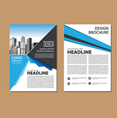 Brochure template layout, cover design annual report, magazine, flyer or booklet in A4 with blue geometric shapes on polygonal background