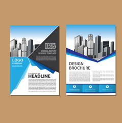 Brochure template layout, cover design annual report, magazine, flyer or booklet in A4 with blue geometric shapes on polygonal background