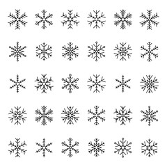 Vector collection of snowflakes, black icon on a white background