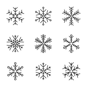 Vector collection of snowflakes, black icon on a white background