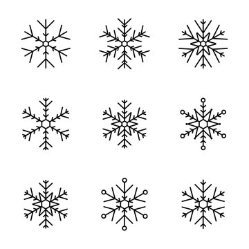 Vector collection of snowflakes, black icon on a white background