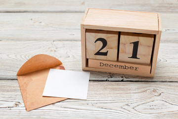 December 21. Day 21 of december month, calendar on white background. Winter time