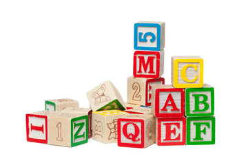 Wooden alphabet blocks isolated on white background