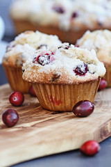 Cranberry Muffins on a Rustic Cutting Board