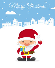 christmas card. Santa Claus on background of a city