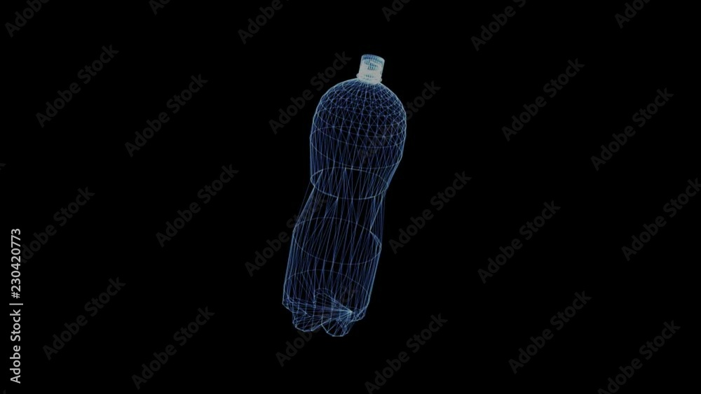 Wall mural hologram of a rotating bottle. 3d animation of a plastic water container on a black background with 
