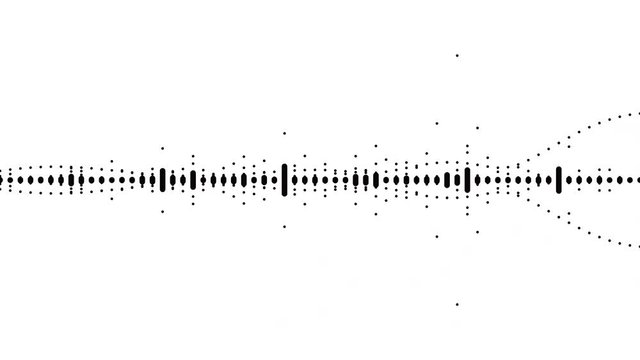 Animated black and white audio spectrum with bars and dots