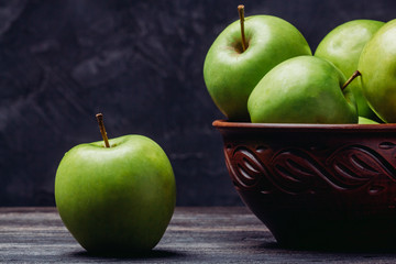 Beautiful green apples on the table