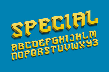 Special alphabet. Yellow 3d letters font. Isolated english alphabet.
