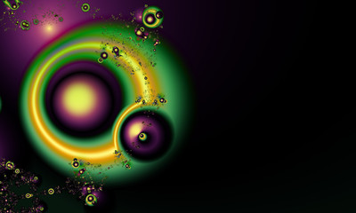 Abstract digital artwork. The play of light and color in drops of liquid. Fractal graphics technology.