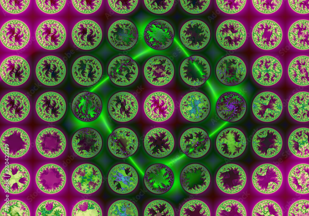Poster abstract floral pattern of different fractal circles. ..cellular structure. bright colors and sparkl