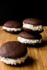 Homemade Chocolate Whoopie Pies Filled with Vanilla Butter Cream.