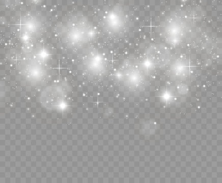 White sparks glitter special light effect. Vector sparkles on transparent background. Christmas abstract pattern. Sparkling magic dust particles