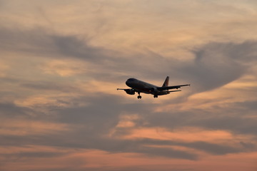 Phuket/Thailand - October 27 2018:The jet star plane is landing in the sunset 