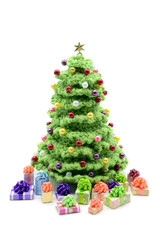 crochet christmas tree with pearls on white isolated background