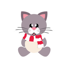 winter cartoon cute cat with scarf sitting