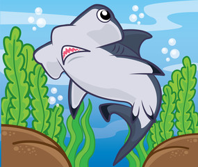 Hammerhead shark cartoon, cartoon cute, animal cute