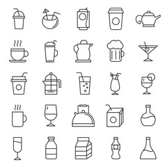 set of drinks glasses icon with modern style and flat concpet, editable stroke use for restarurant, caffee, and bar menu, web, application, outline, blak line