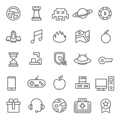 set of video game icon, with simple style and modern concept, editable stroke, use for web development asset and game console application