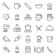 kitchen set black line icon collection, with simple and modern outline, editable stroke, use for cooking web and food infographich, chef, restaurant, pantry, eat.