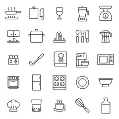 kitchen set black line icon collection, with simple and modern outline, editable stroke, use for cooking web and food infographich, chef, restaurant, pantry, eat.