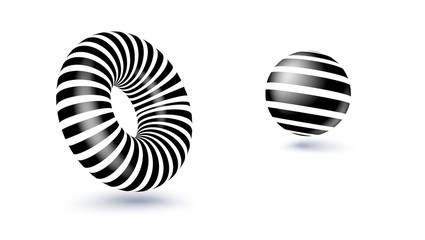 Abstract geometric shapes. Black and white form isolated on white. 3d vector illustration, eps10.