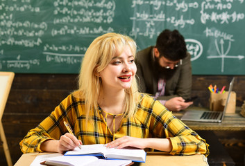 Students campus education knowledge concept. Great teachers not only love their subject but love to share the joy with students.