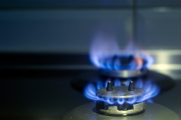 Fire on the gas stove burner