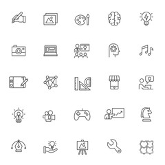 set of creativity icons with simple line concept, art, idea, vector eps 10