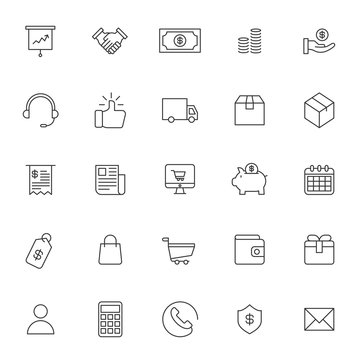 set of e commerce business technology icon with simple style and editable stroke, vector eps 10