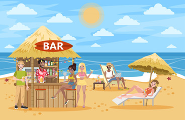 People drink cocktail at the beach bar