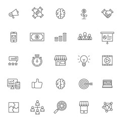 set of business marketing thin line icon with modern style and simple outline, editable stroke vector eps 10