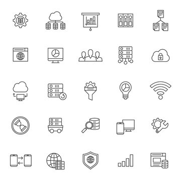 set of big data technology icon with simple style and editable stroke, database vector eps 10