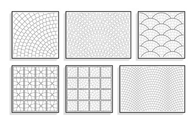 Set of seamless round pavement textures. Black and white patterns of stone material