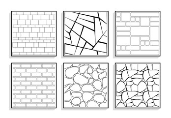 Set of seamless stone textures. Black and white patterns of brick material