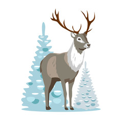 Forest deer with horns vector illustration character drawn