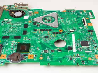 Closeup shot of green printed circuit board - PCB