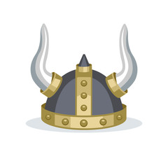Viking scandinavian helmet with horns and gold decoration vector illustartion