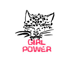 Leopard grunge print. Vector illustration of wild cat head. Modern lettering. Girl power.