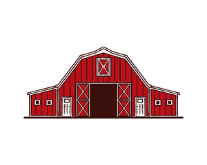 Hand Drawing Vector Red Barn on the Farm Fields Sign Symbol Icon Logo Template Design Inspiration