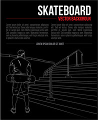 Vector hand drawing background with skateboarder and stairs