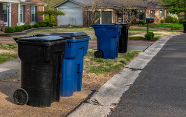 Trash Day Cans out for pickup Suburban 