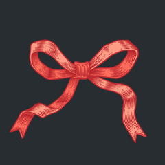 Vector hand draw engraving red bow.