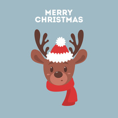 Cute christmas brown reindeer head with red scarf © inspiring.team