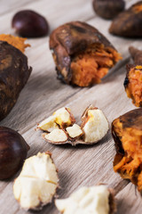 Fototapeta na wymiar roasted sweet potatoes and chestnuts