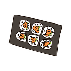 Multiple sushi rolls on white background