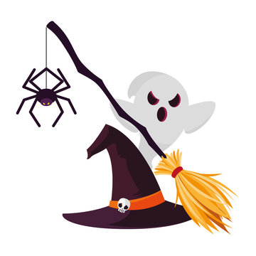halloween witch broom icon